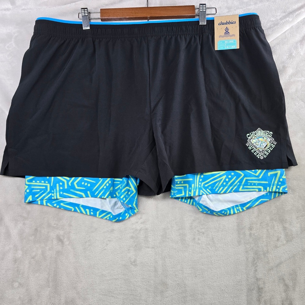 Chubbies‎ Ultimate Training Short Mens 3XL Black The Tropics 4" 2-in-1 Liner NWT